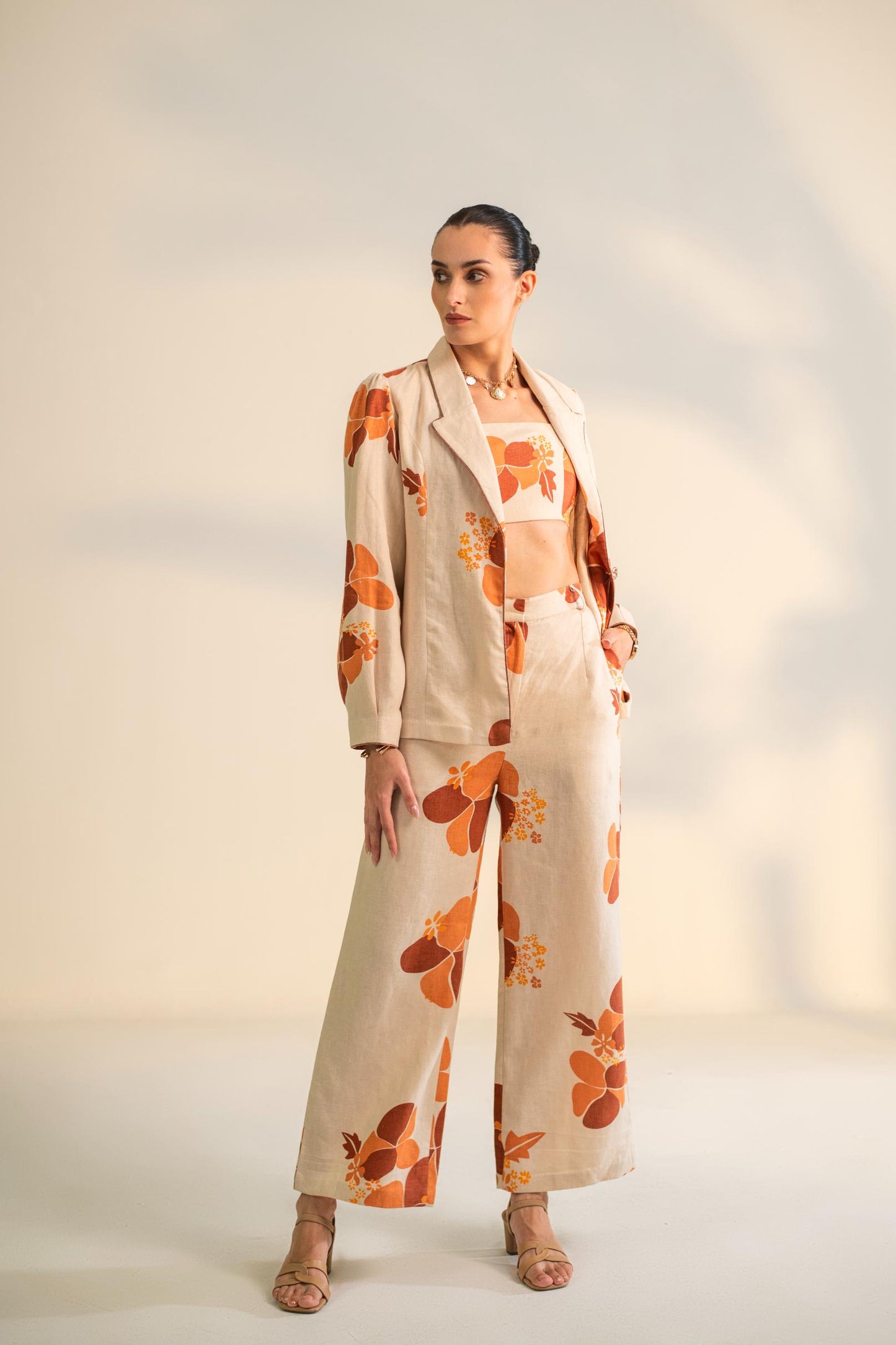 PRINTED THREE PIECE BLAZER SET