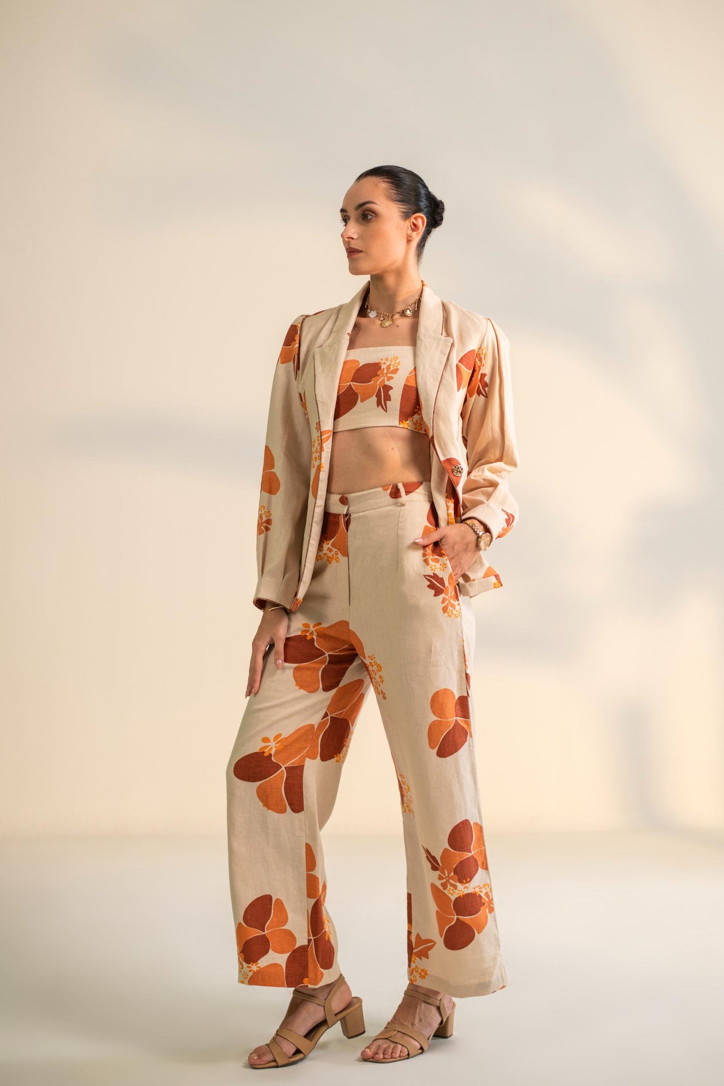PRINTED THREE PIECE BLAZER SET