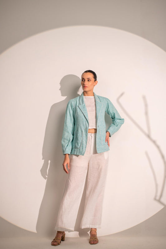 BLUE BLAZER WITH CROP TOP & PANT