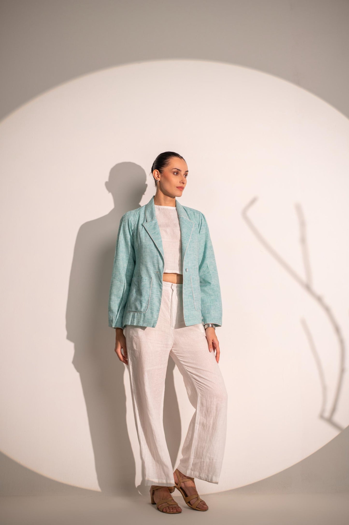 BLUE BLAZER WITH CROP TOP & PANT