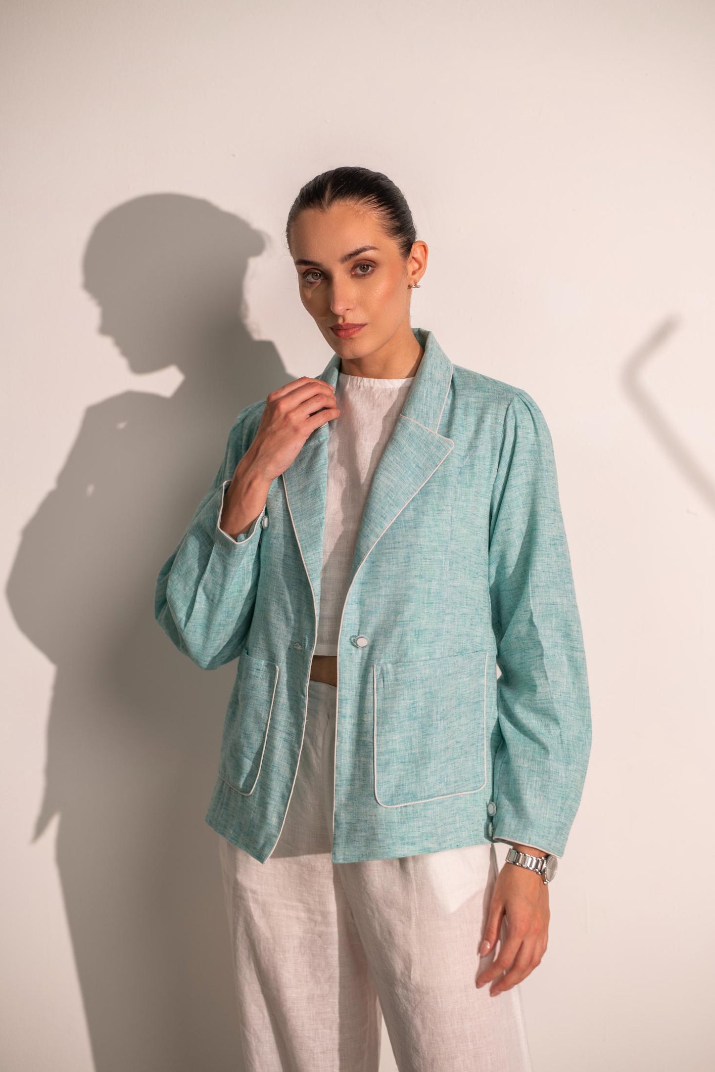 BLUE BLAZER WITH CROP TOP & PANT