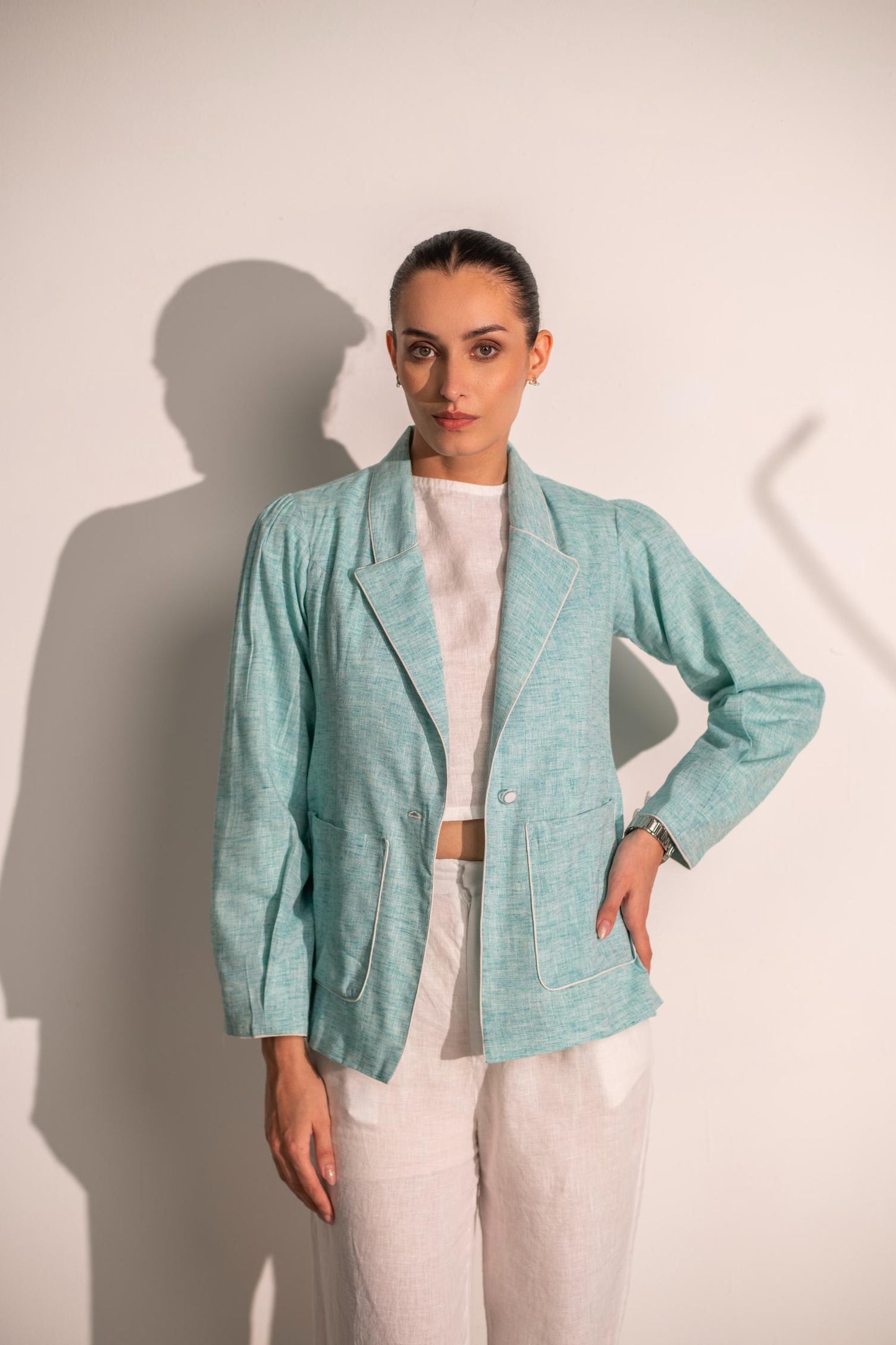 BLUE BLAZER WITH CROP TOP & PANT