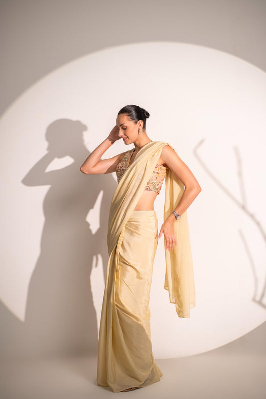 OFF WHITE SAREE WITH BLOUSE