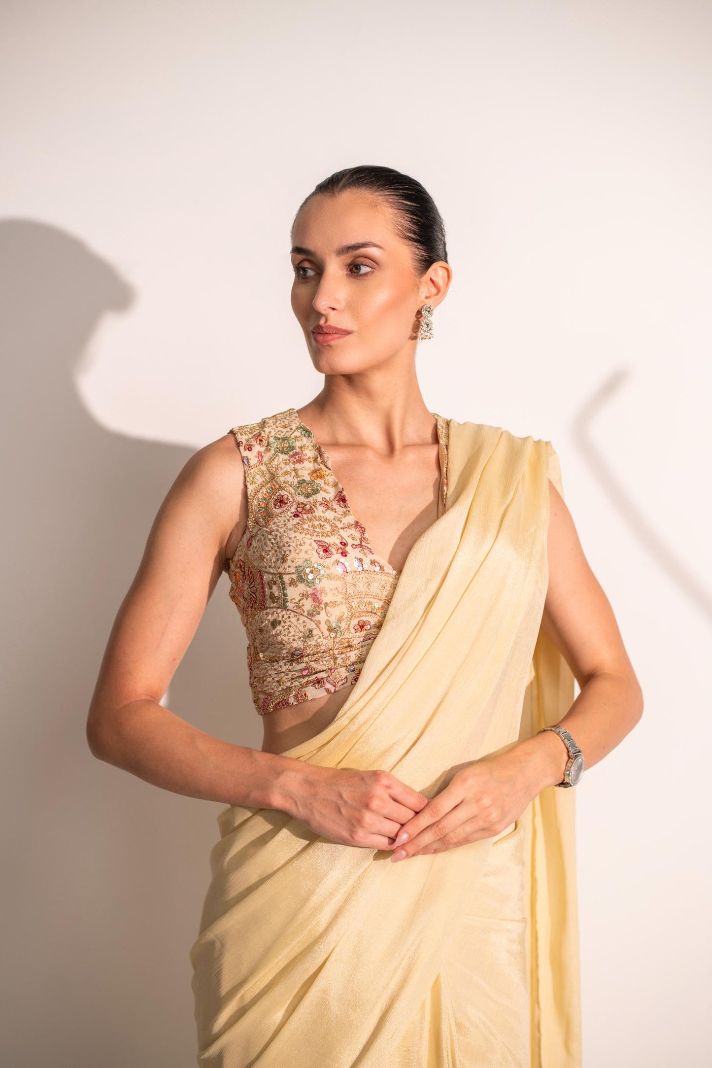 OFF WHITE SAREE WITH BLOUSE