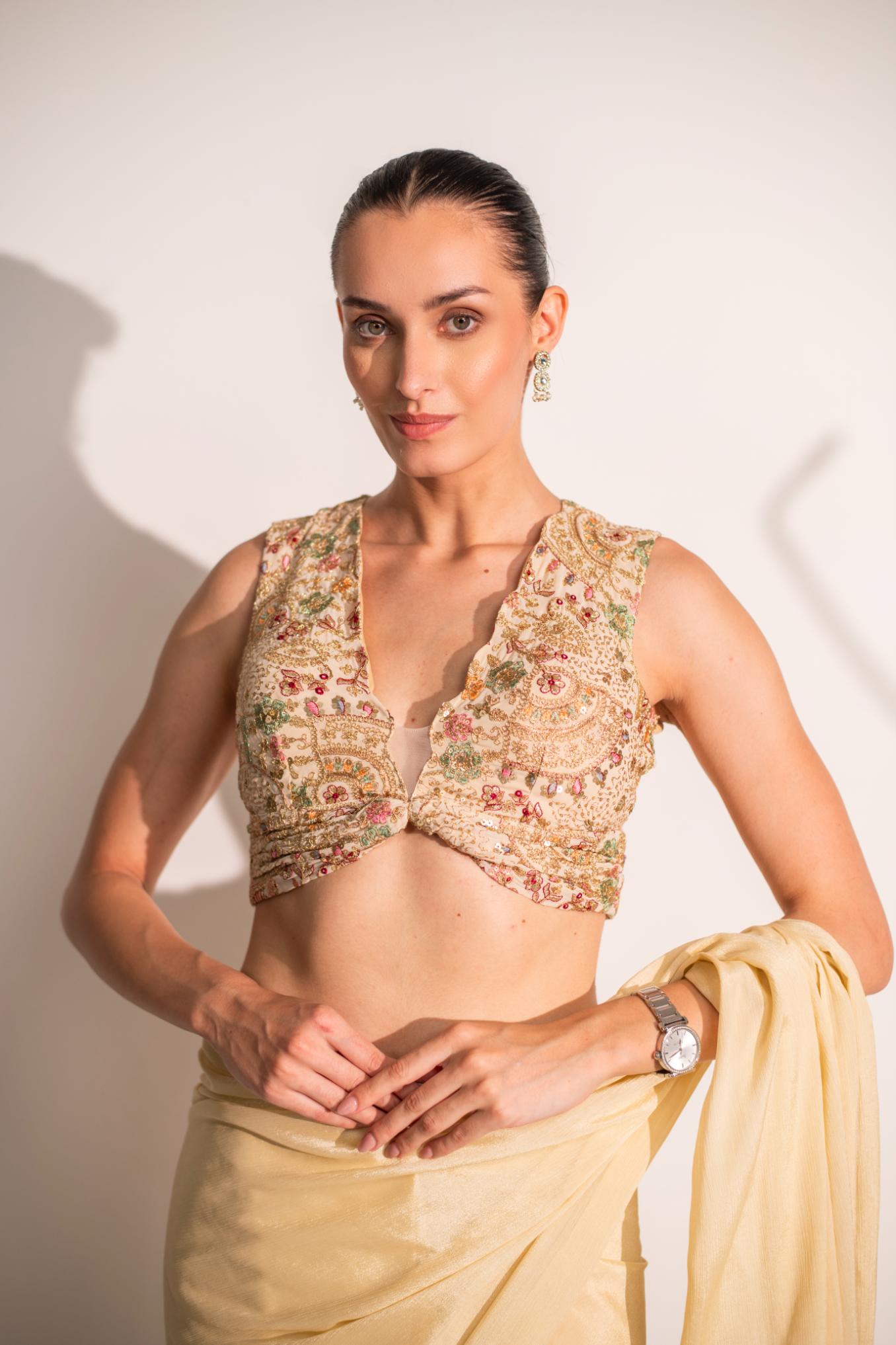 OFF WHITE SAREE WITH BLOUSE