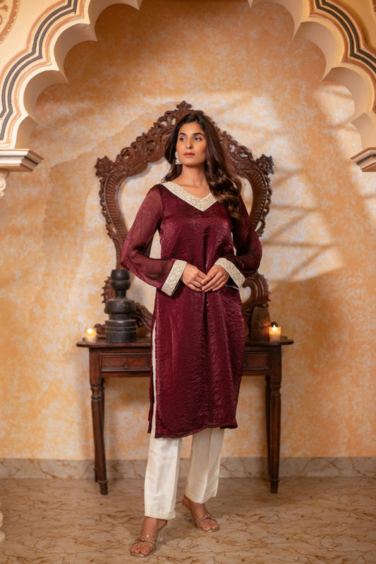 MAROON LONG KURTI SET