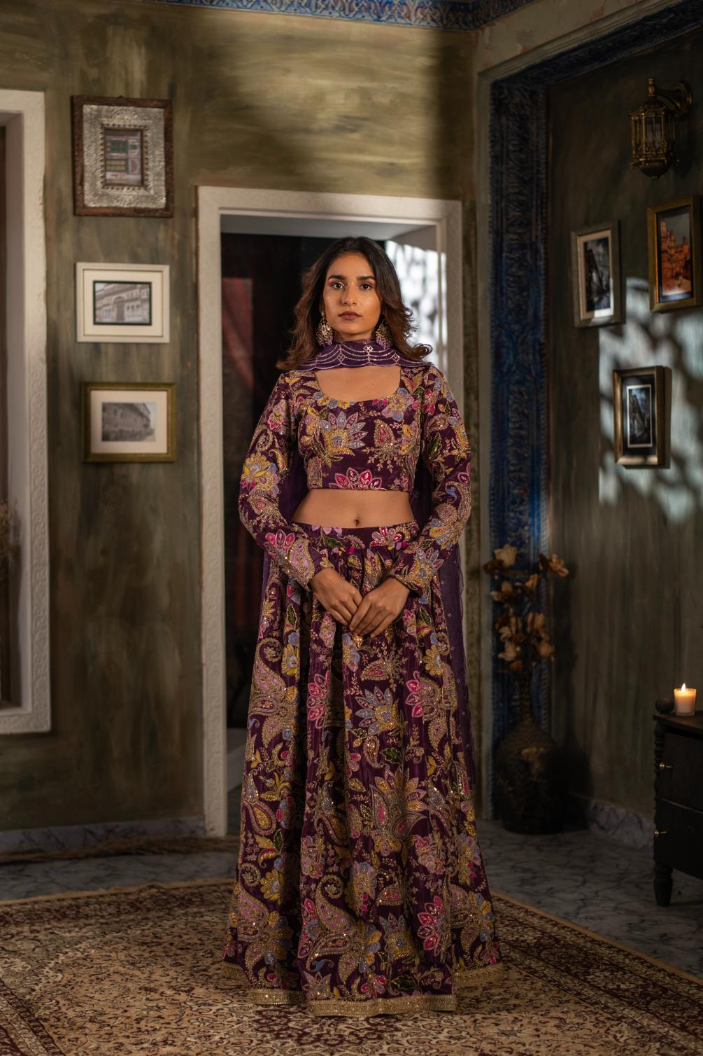 PURPLE MULTI FLORAL LEHENGA