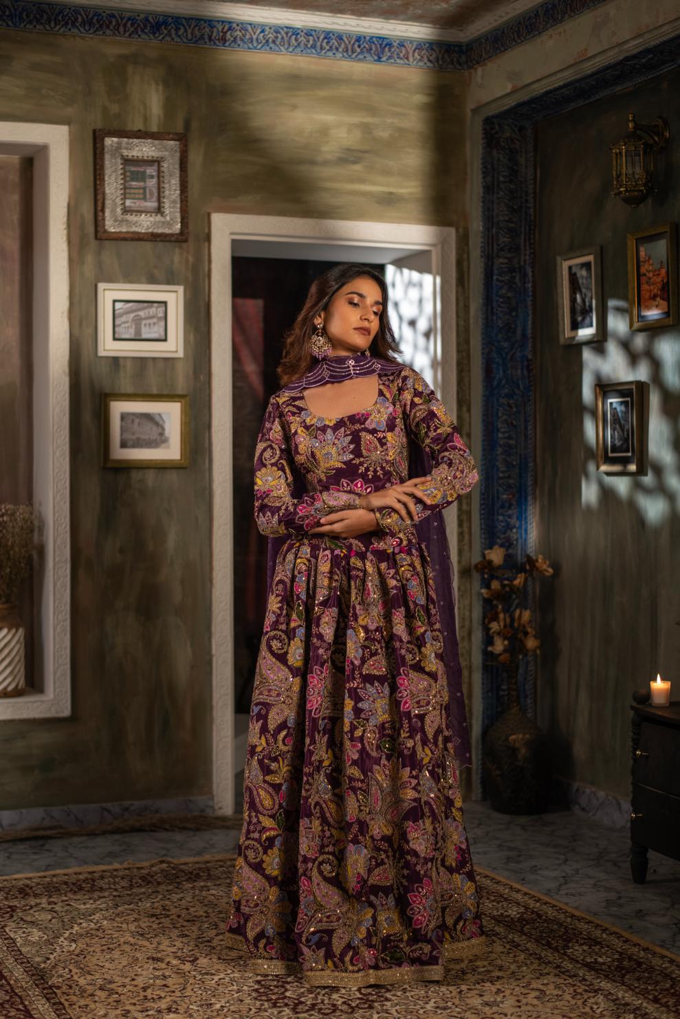 PURPLE MULTI FLORAL LEHENGA