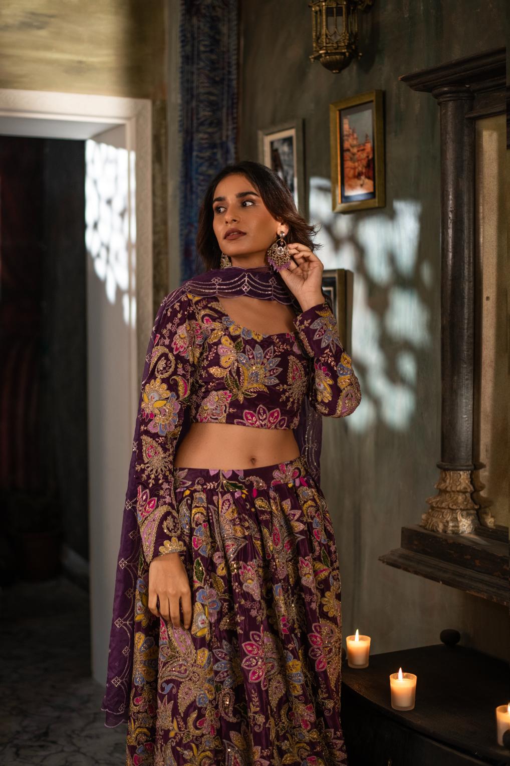 PURPLE MULTI FLORAL LEHENGA