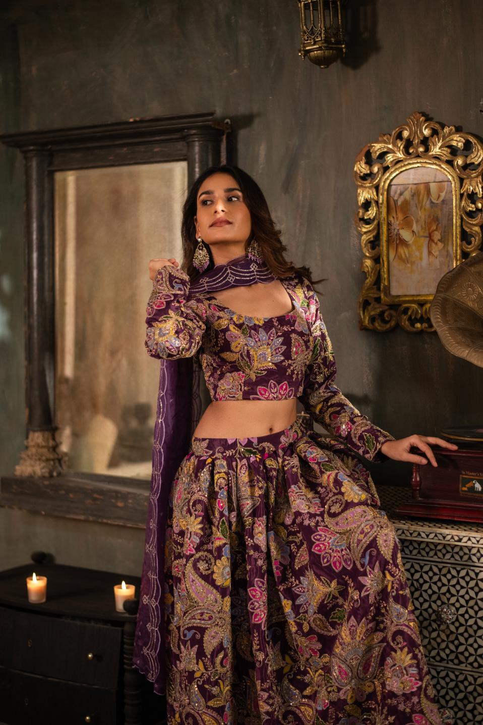 PURPLE MULTI FLORAL LEHENGA