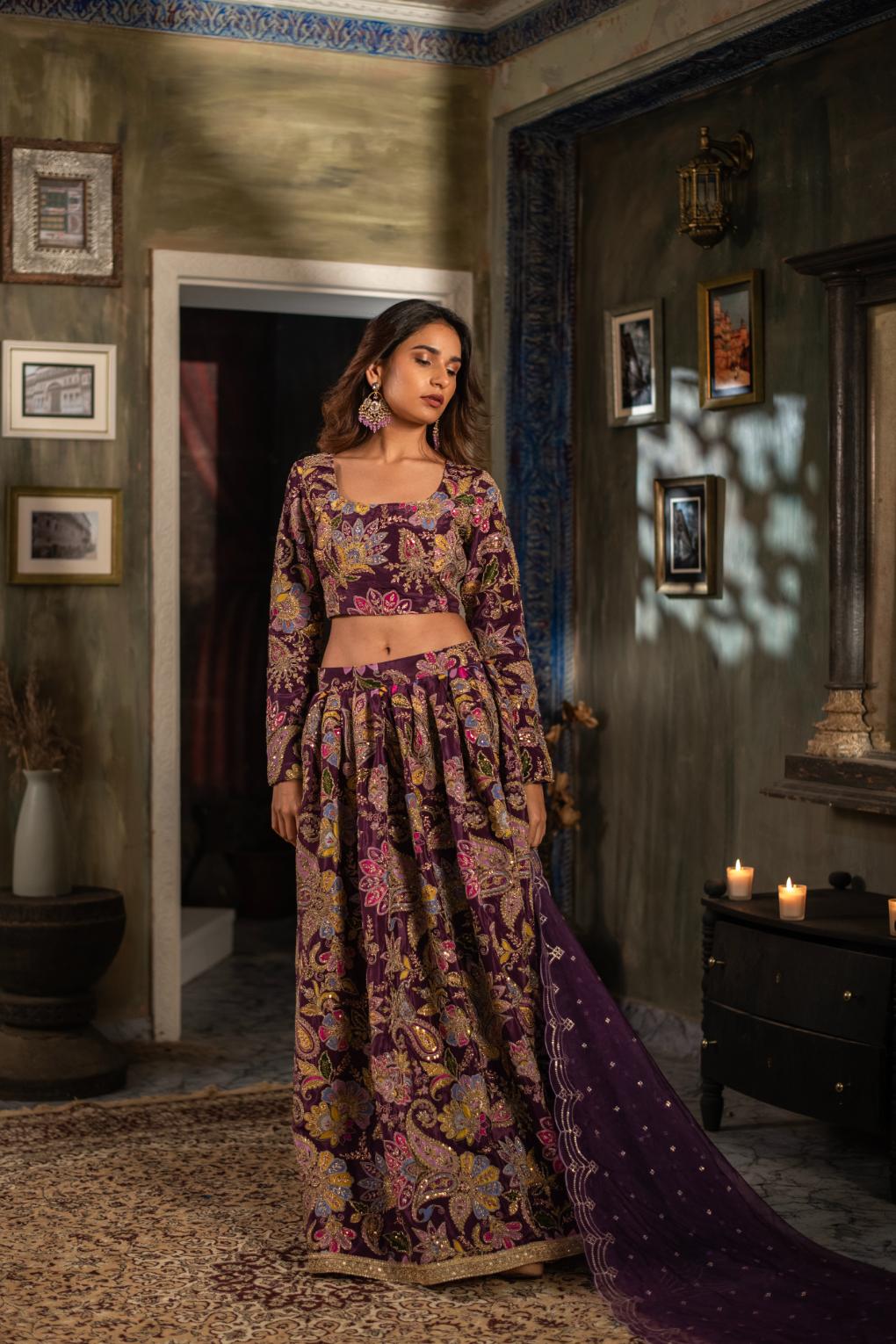 PURPLE MULTI FLORAL LEHENGA