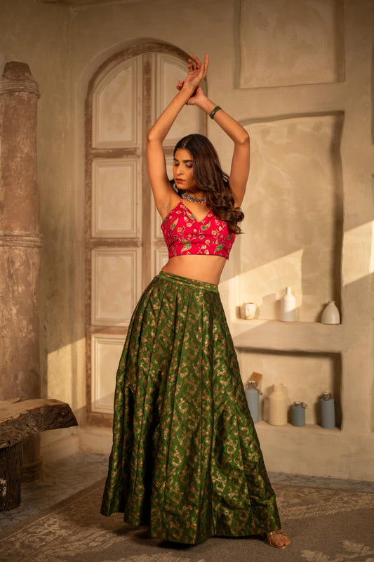 FLORAL BROCADE SKIRT SET