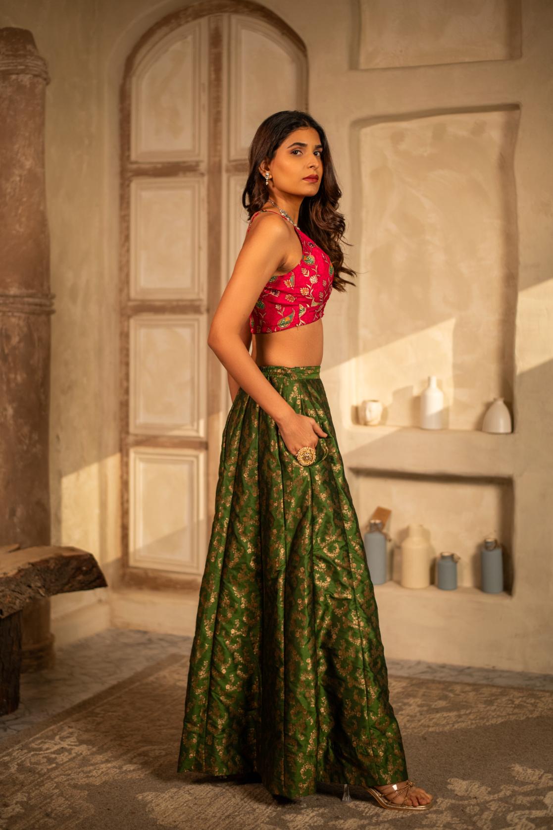 FLORAL BROCADE SKIRT SET