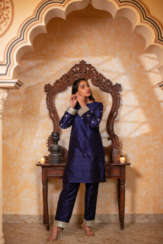 ROYAL BLUE SHORT KURTI WITH PANT