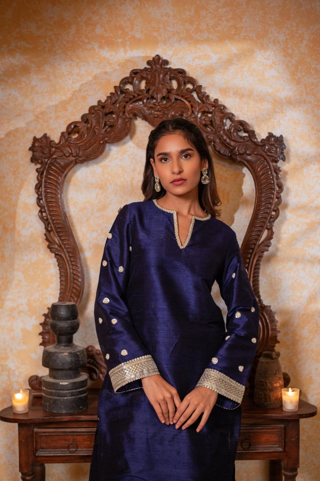 ROYAL BLUE SHORT KURTI WITH PANT