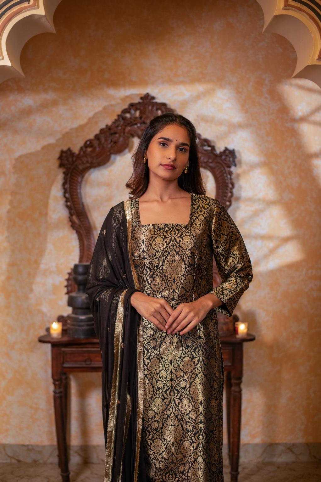 GOLDEN & BLACK KURTA SET
