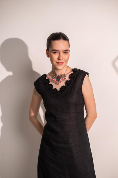 LINEN BLACK SUIT SET WITH LACE