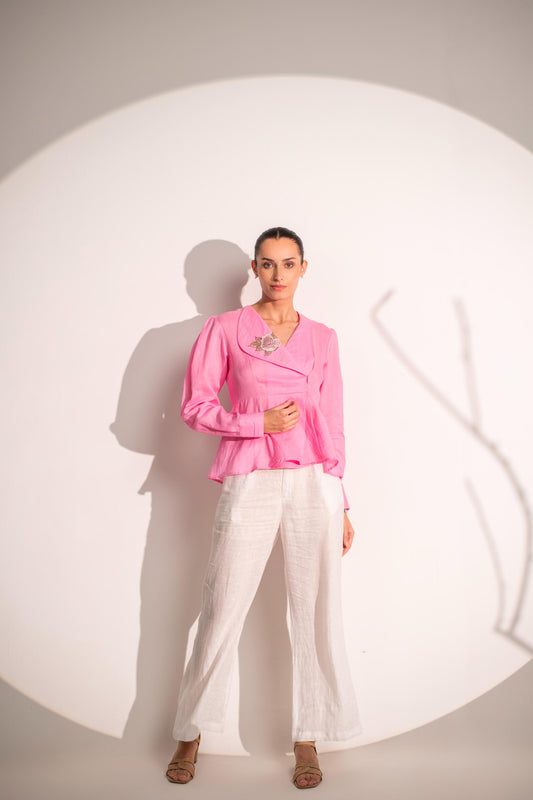 COTTON  EMBROIDERY SHIRT WITH LINEN PANT