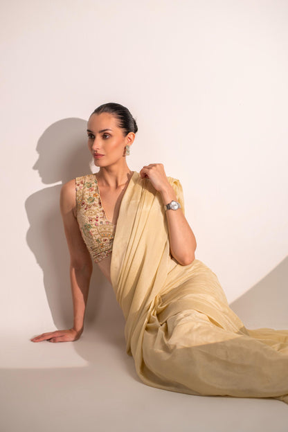 OFF WHITE SAREE WITH BLOUSE