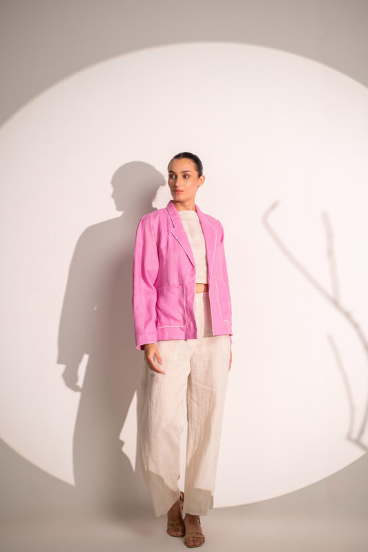 PINK BLAZER WITH CROP TOP & PANT