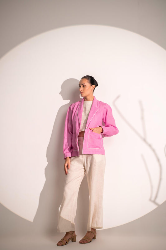 PINK BLAZER WITH CROP TOP & PANT